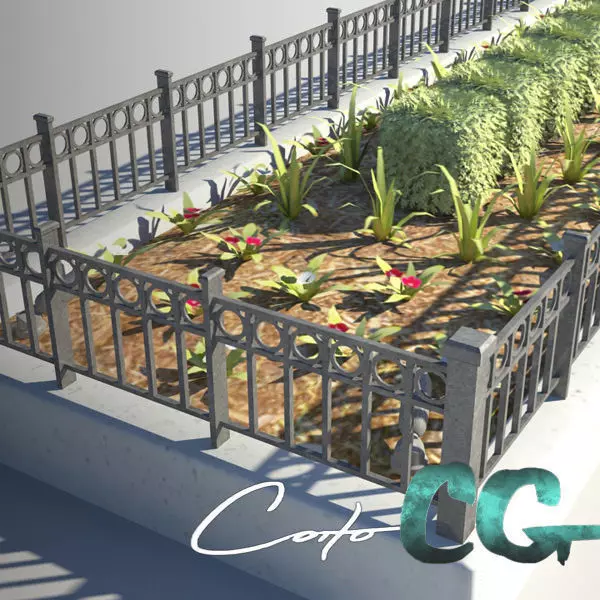 Fenced Planter Bed 3D model_0