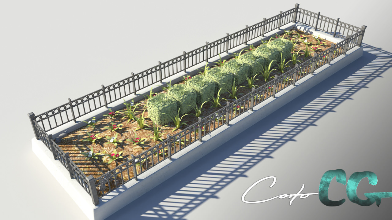 Fenced Planter Bed 3D model_1