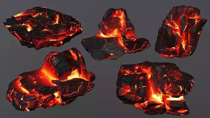 Rock set 4 piece of coal Low-poly 3D model
