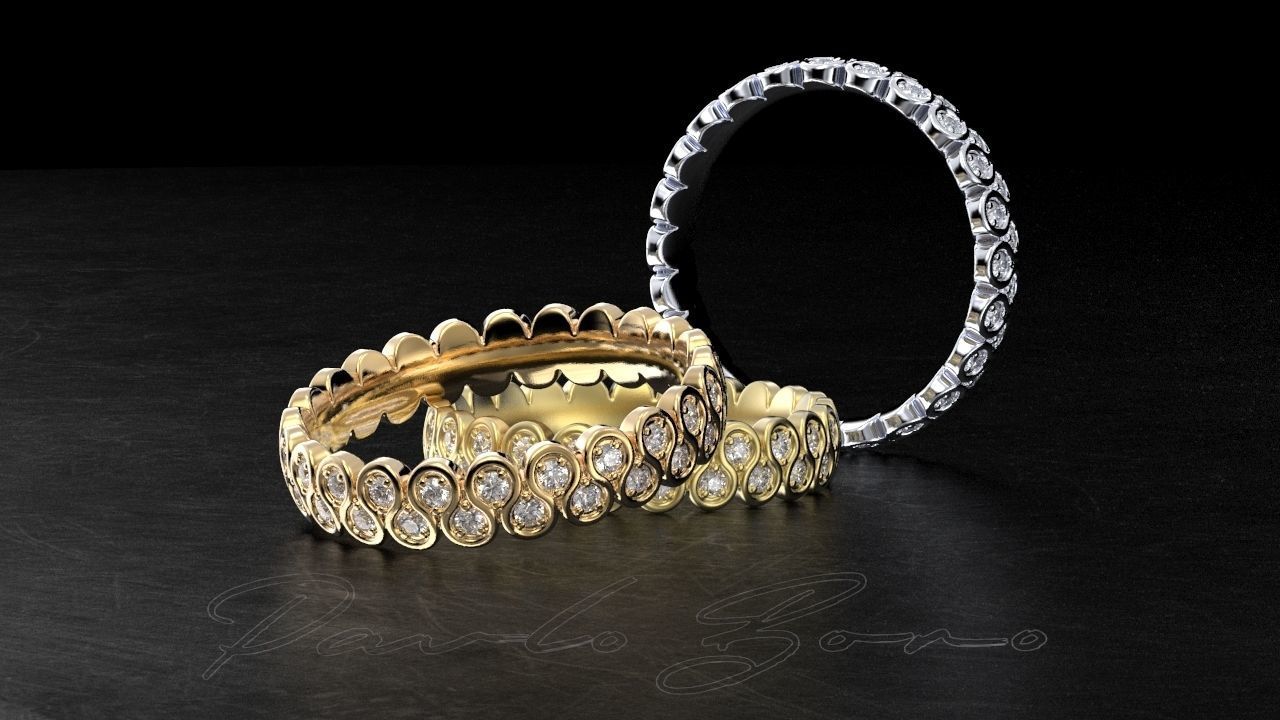 Fashion Gold  Rings with diamonds  3D print model_7
