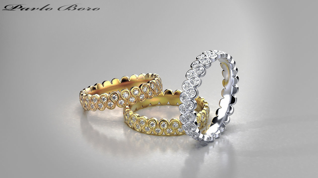 Fashion Gold  Rings with diamonds  3D print model_10