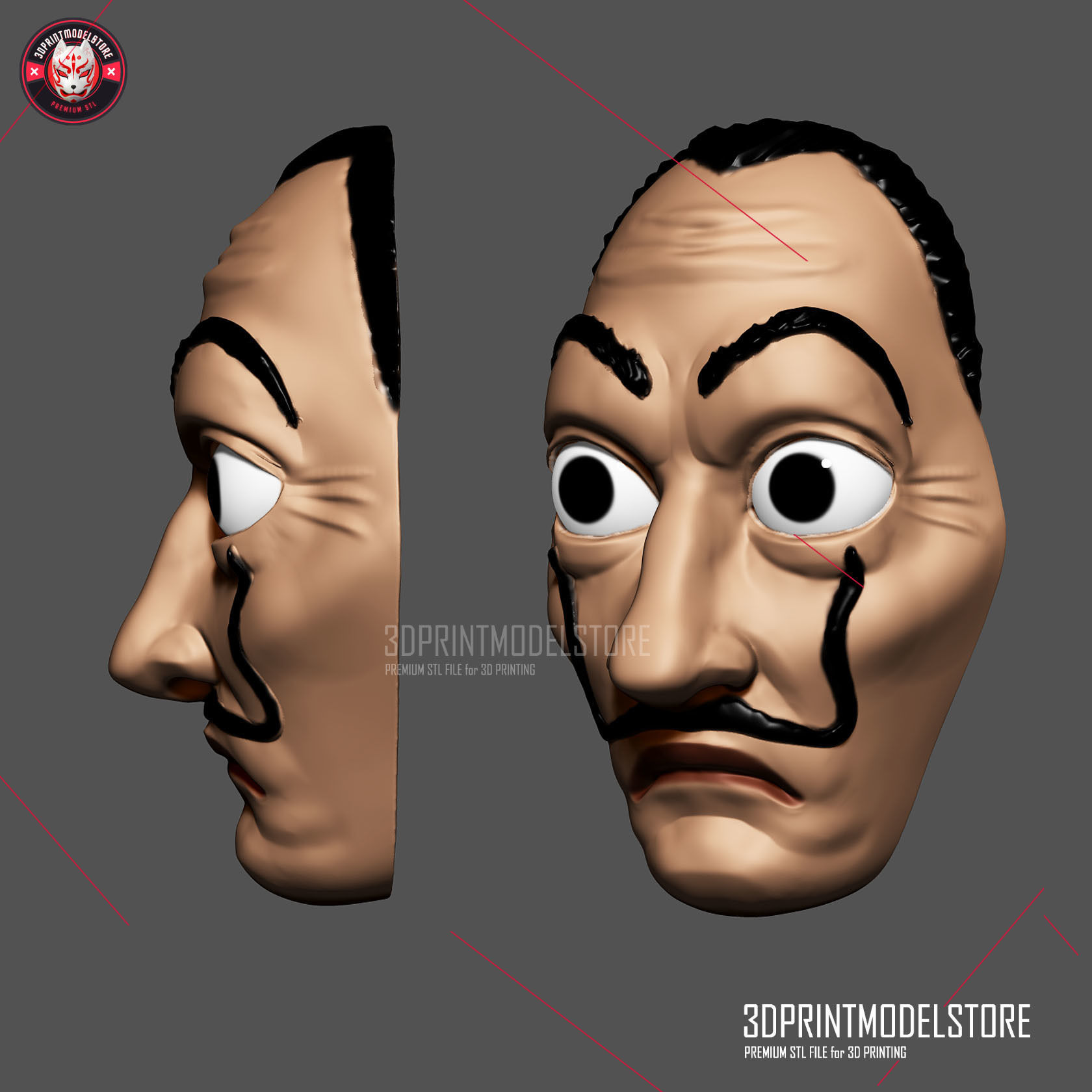 Dali Mask - Lacasa de papel Mask - Money Heist Mask Halloween 3D print model_1