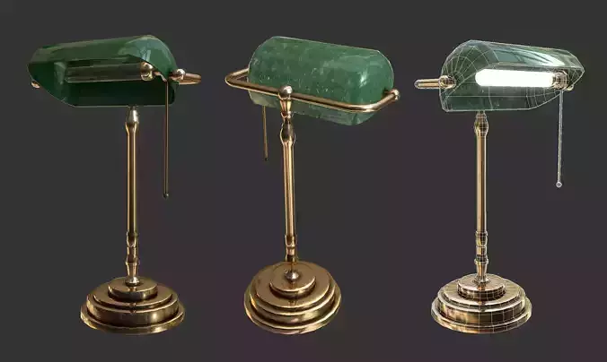 Antique Desk Lamp Game Ready 3D Model