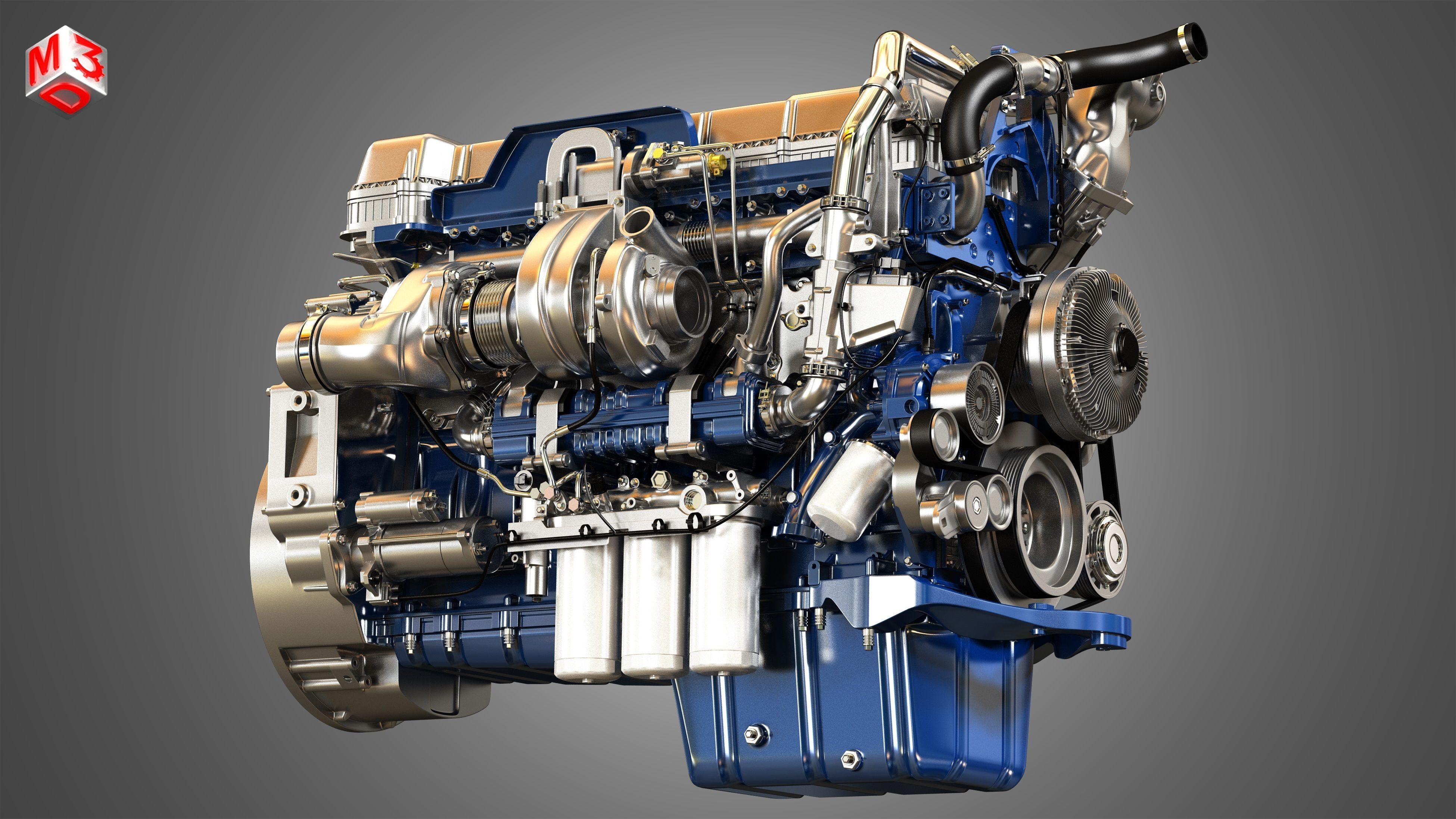 D13 Heavy Duty Truck Engine - 6 Cylinder Diesel Engine 3D model_10