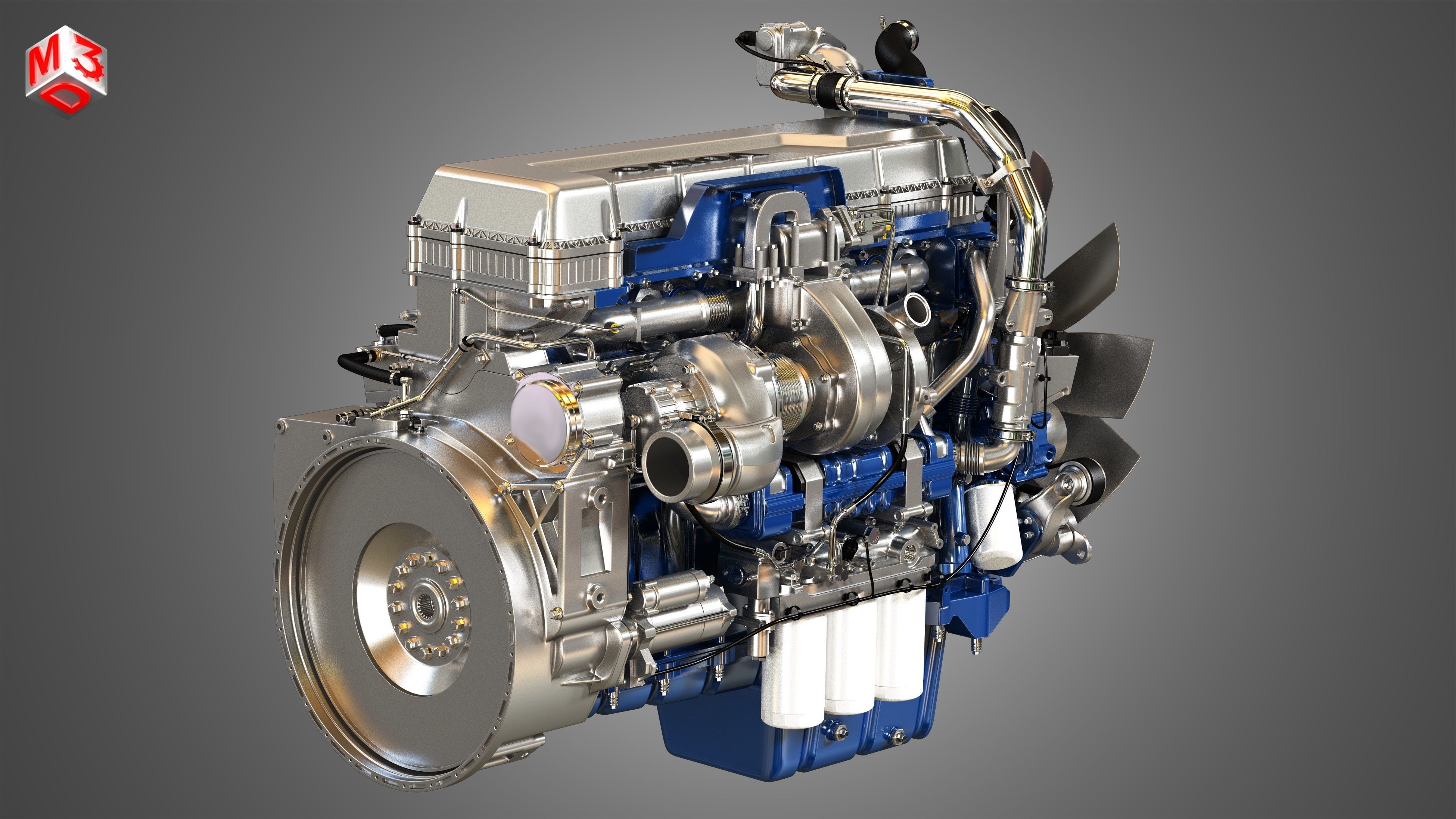 D13 Heavy Duty Truck Engine - 6 Cylinder Diesel Engine 3D model_3