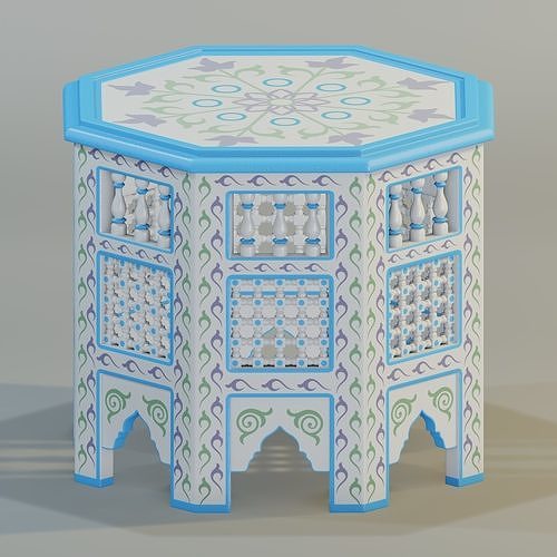 Moroccan octagonal side table 01 3D model