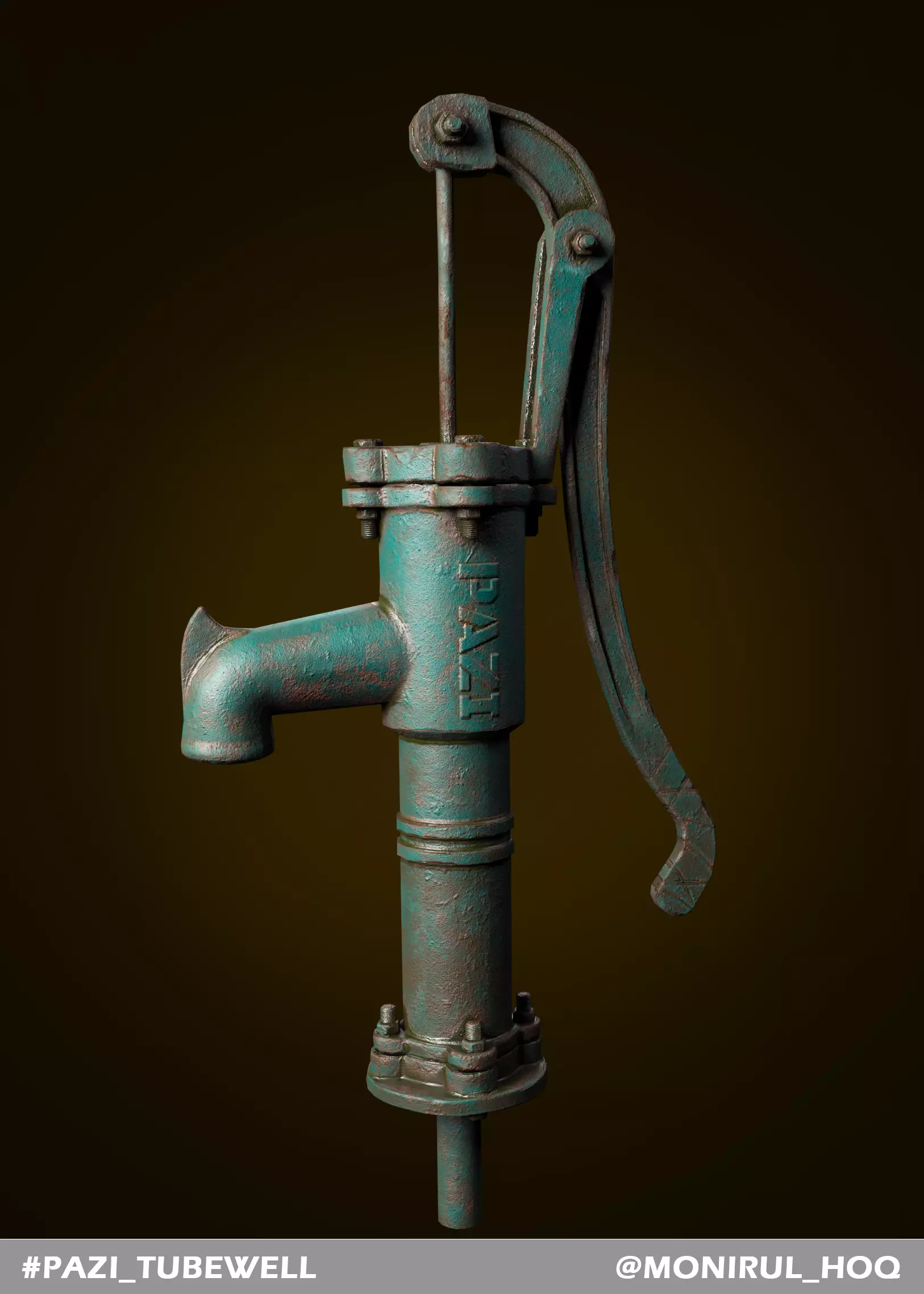 Tubewell old fashioned water pump Low-poly 3D model_0