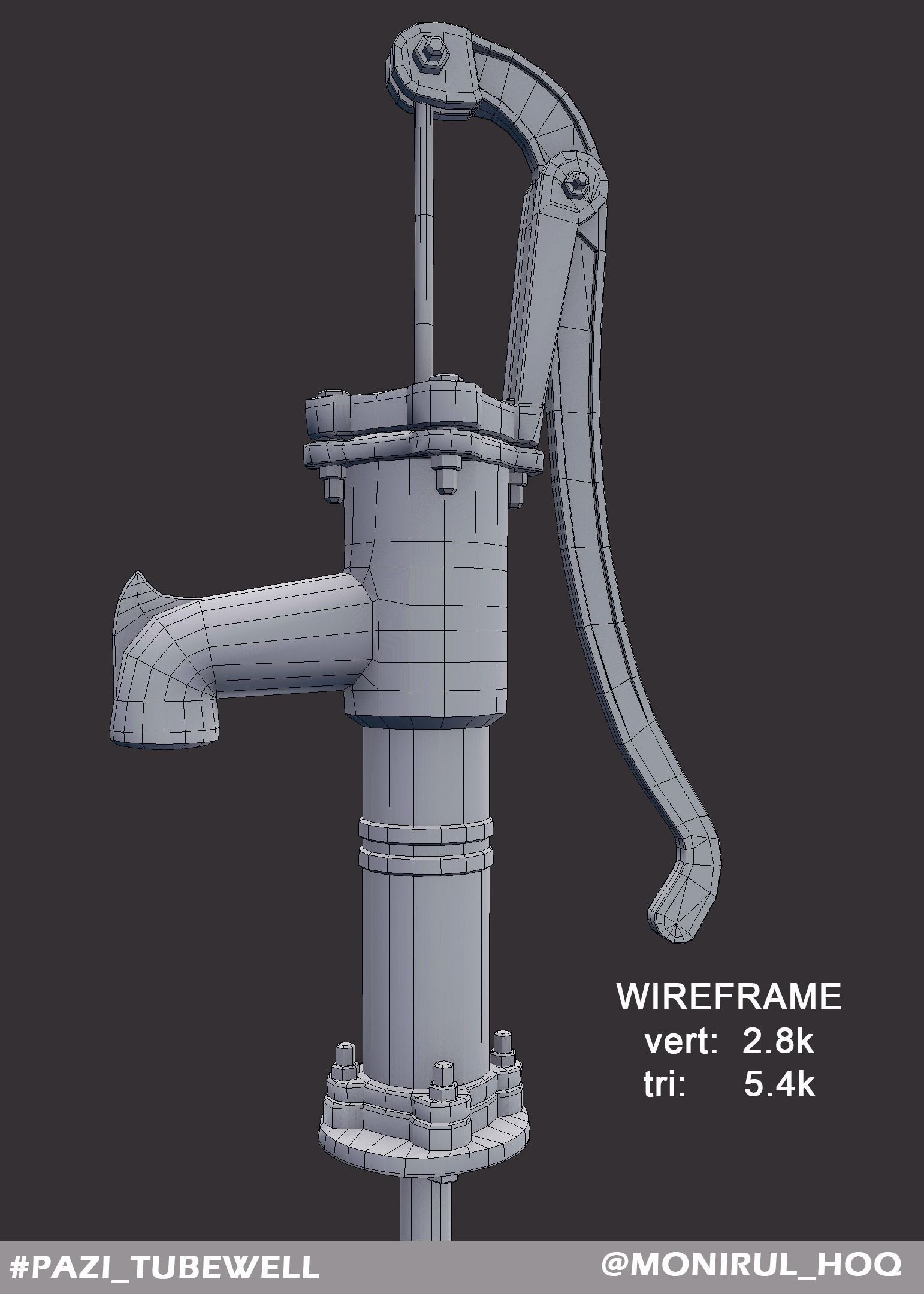 Tubewell old fashioned water pump Low-poly 3D model_4