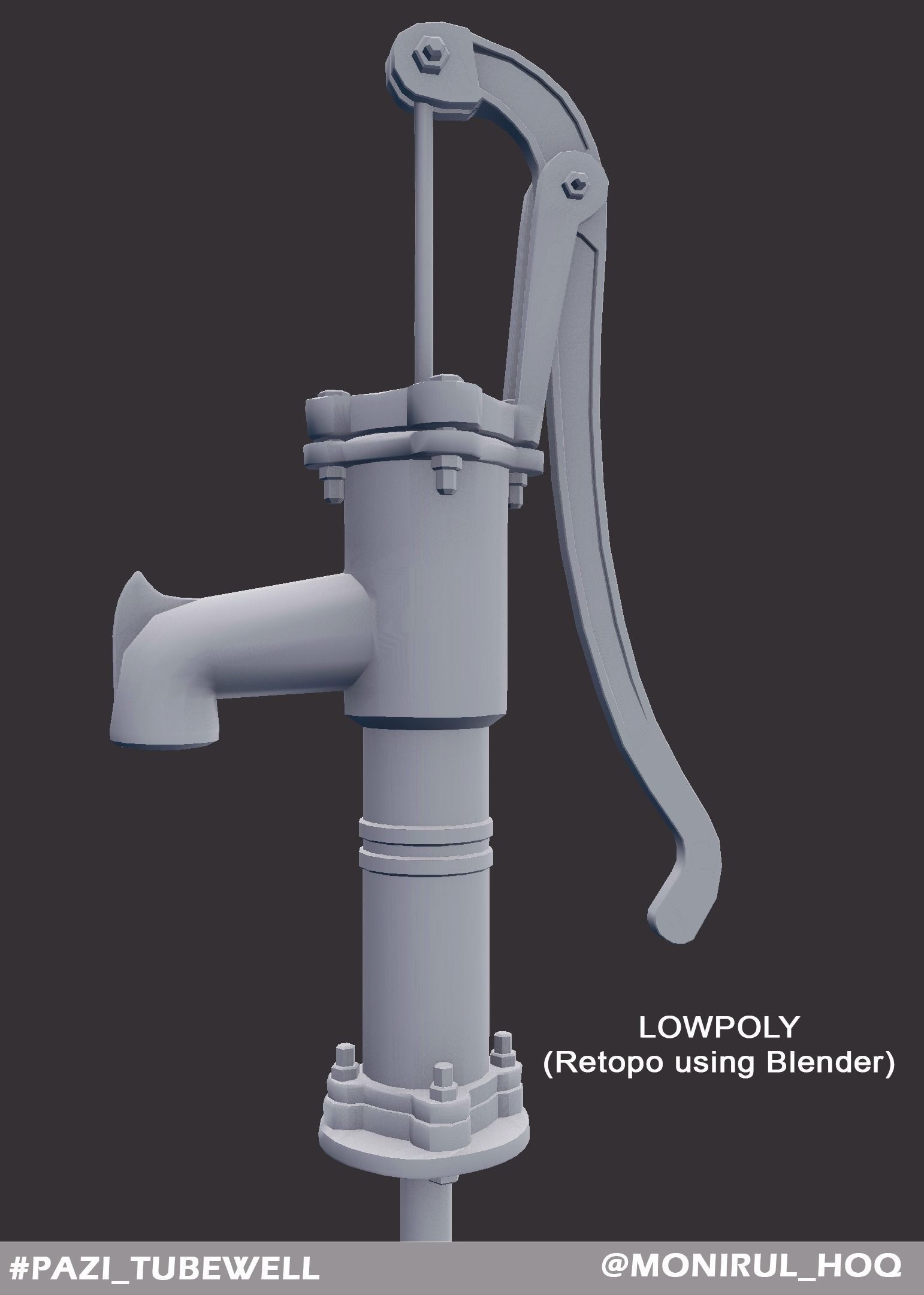 Tubewell old fashioned water pump Low-poly 3D model_3