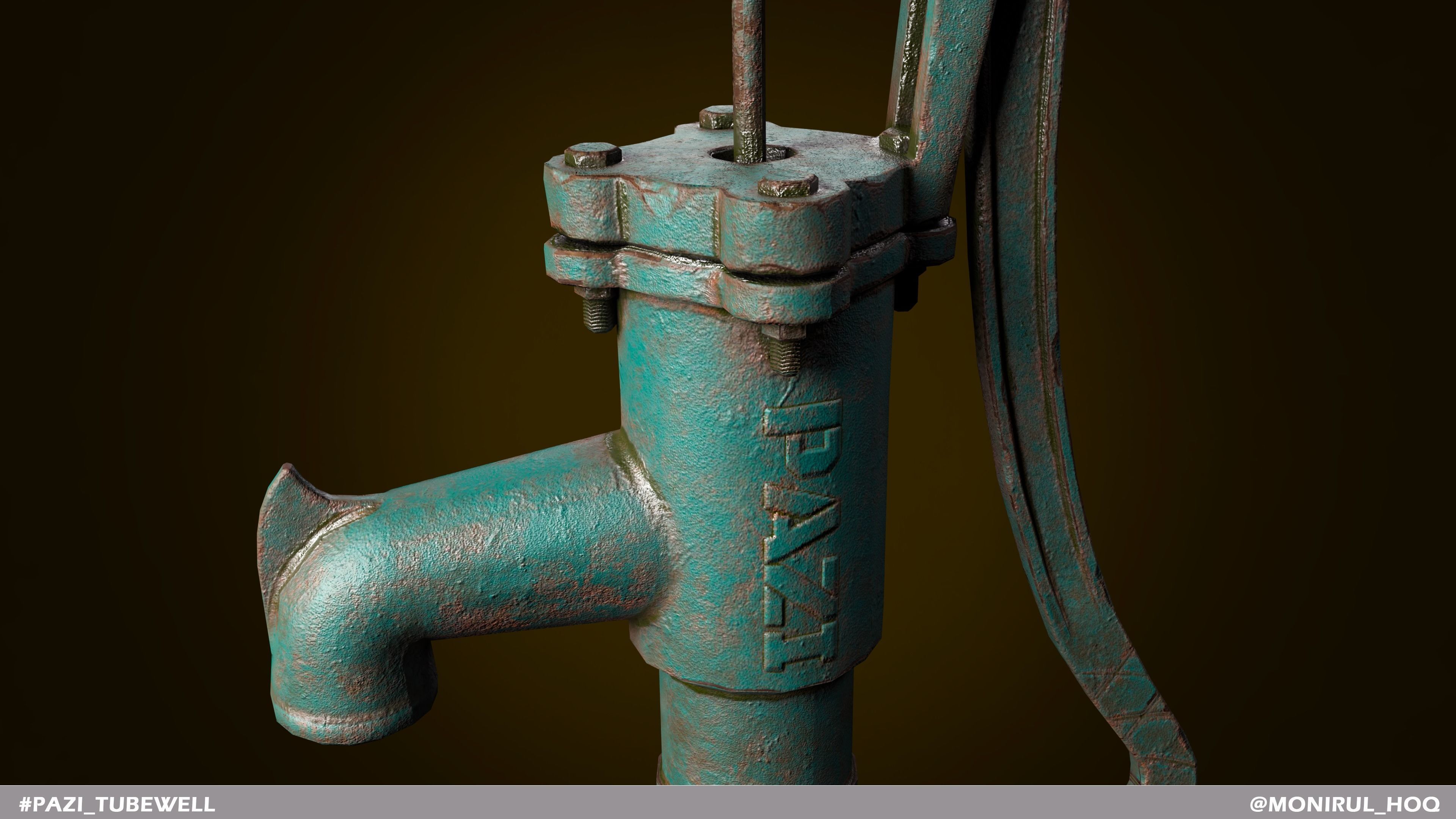 Tubewell old fashioned water pump Low-poly 3D model_1
