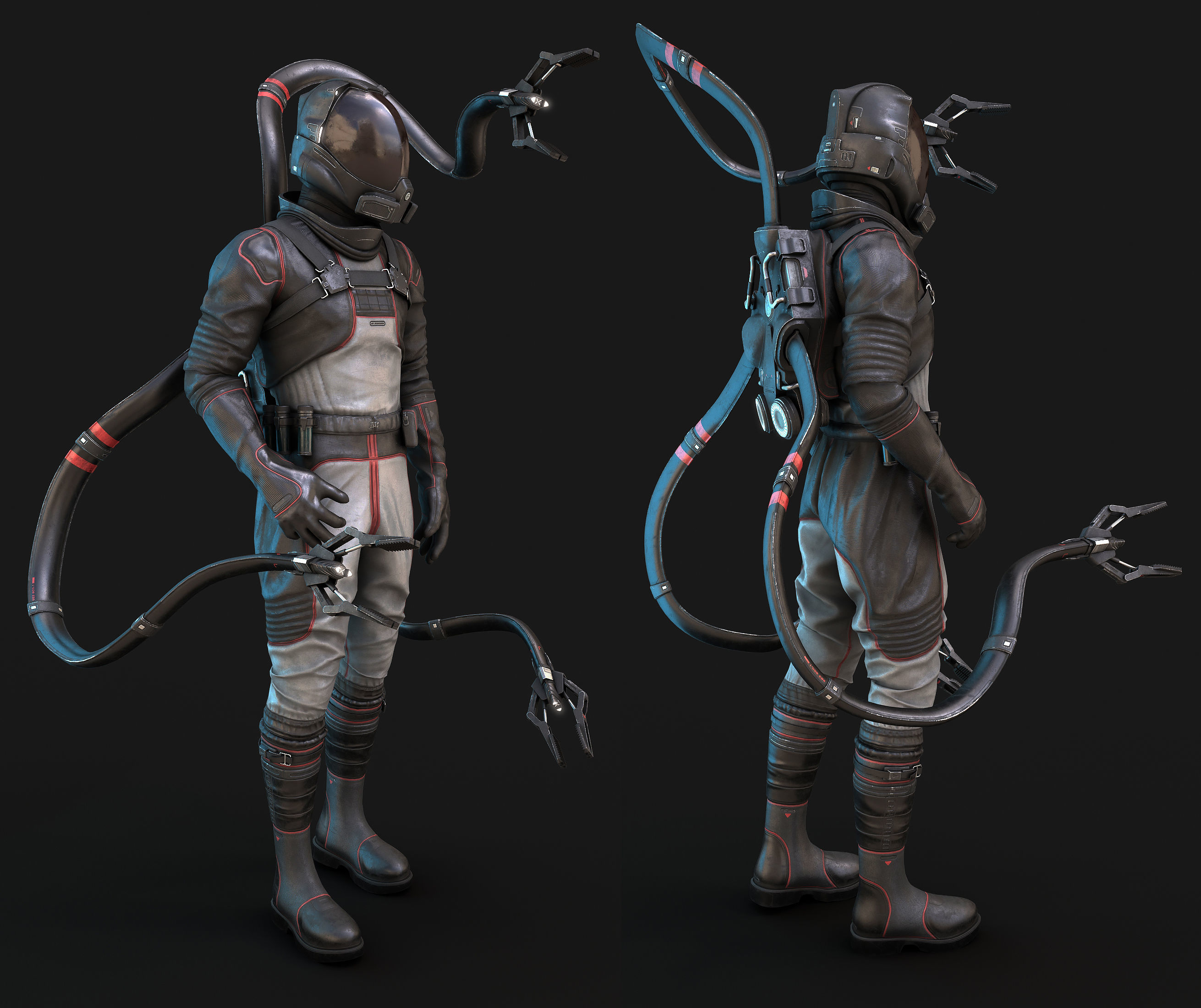 Explorer man in space suit Low-poly 3D model_1