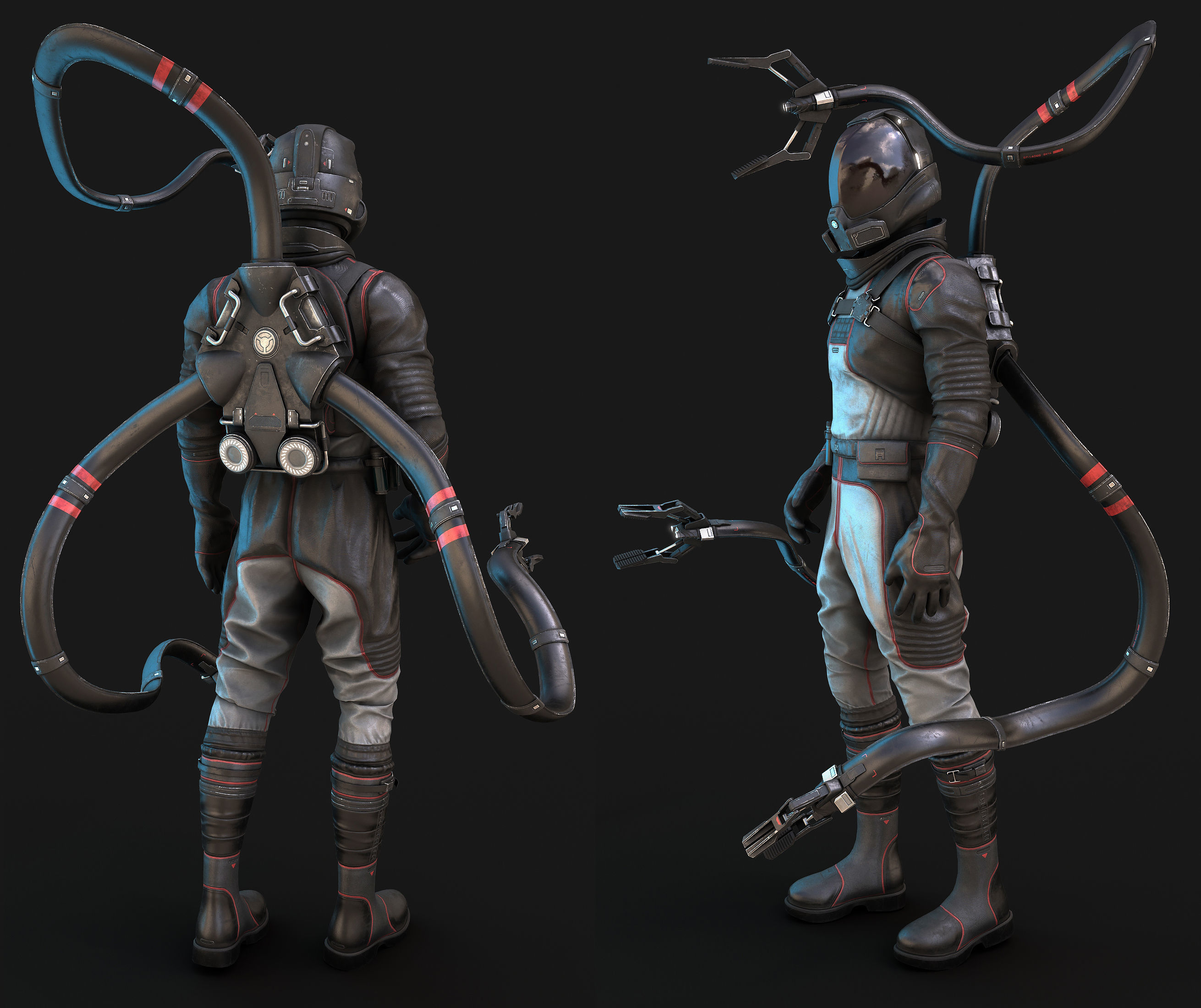 Explorer man in space suit Low-poly 3D model_2
