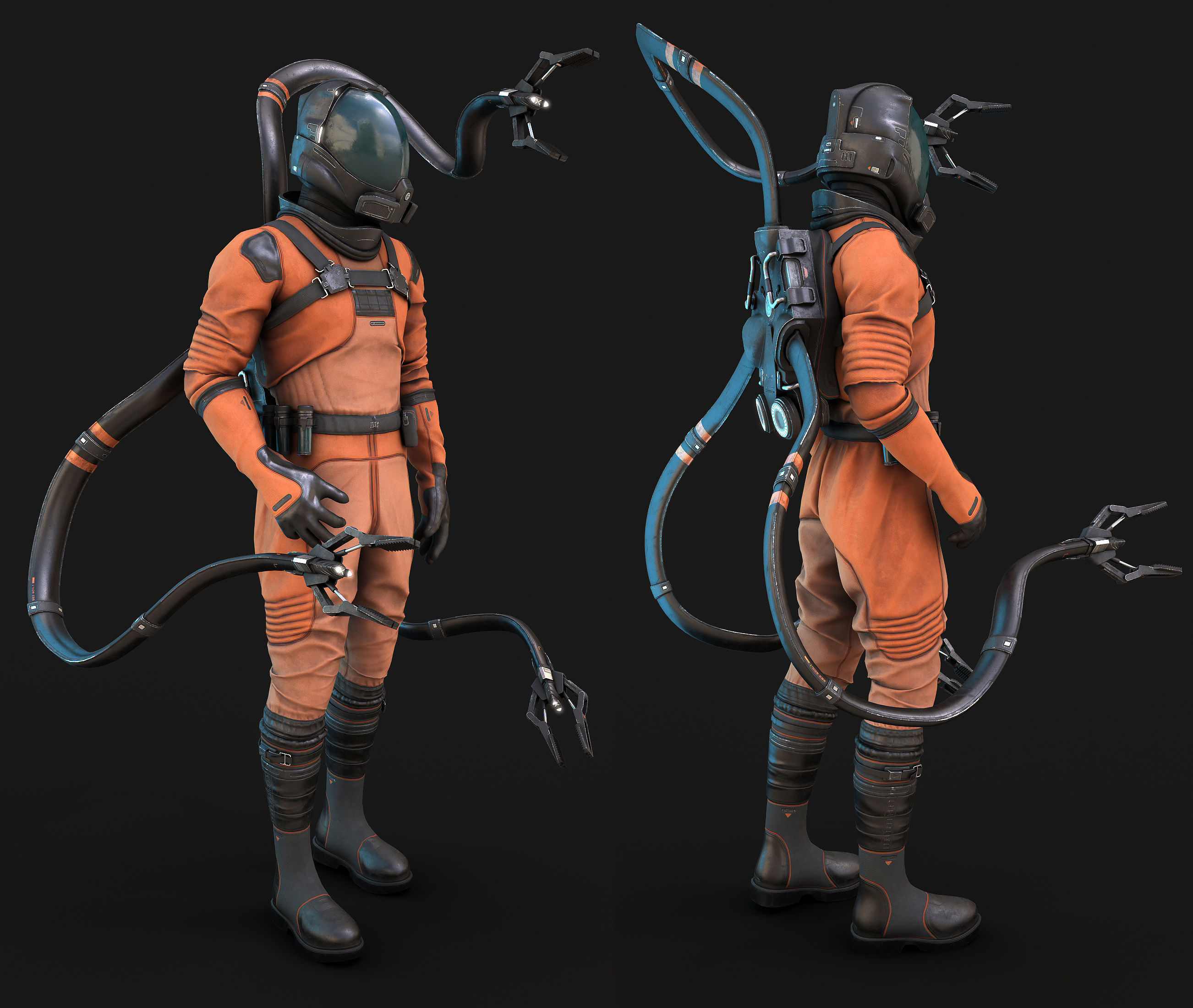 Explorer man in space suit Low-poly 3D model_6