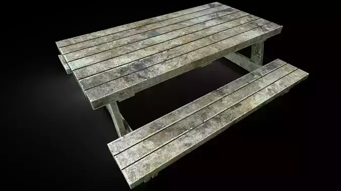 Wooden picnic Table for garden with old texture Free low-poly 3D model