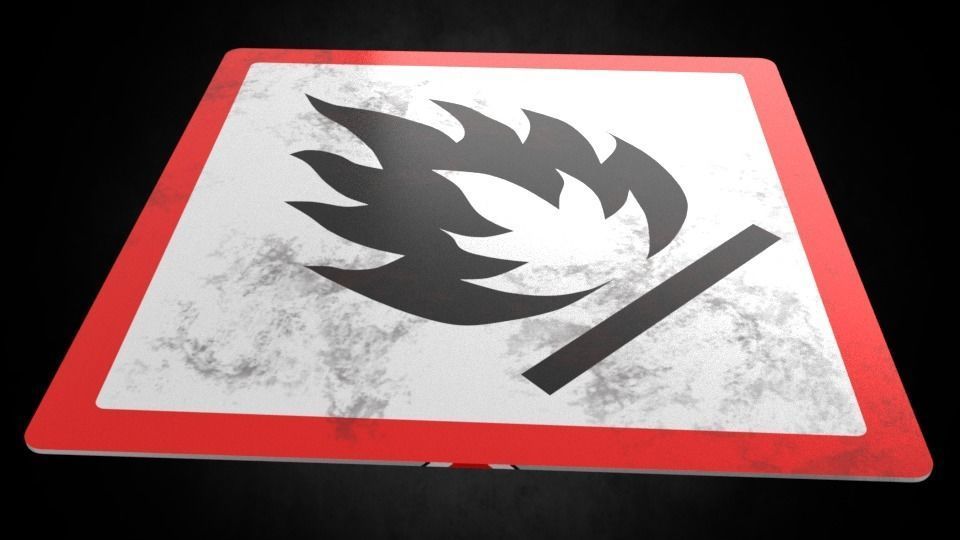 Flammable warning sign Low-poly 3D model_5