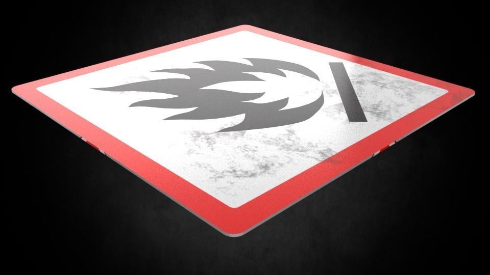 Flammable warning sign Low-poly 3D model_4