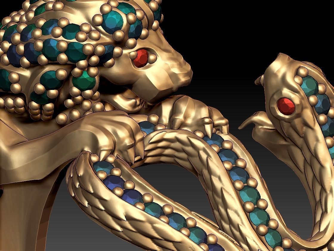 Lion VS Snake ring 3D print model_4