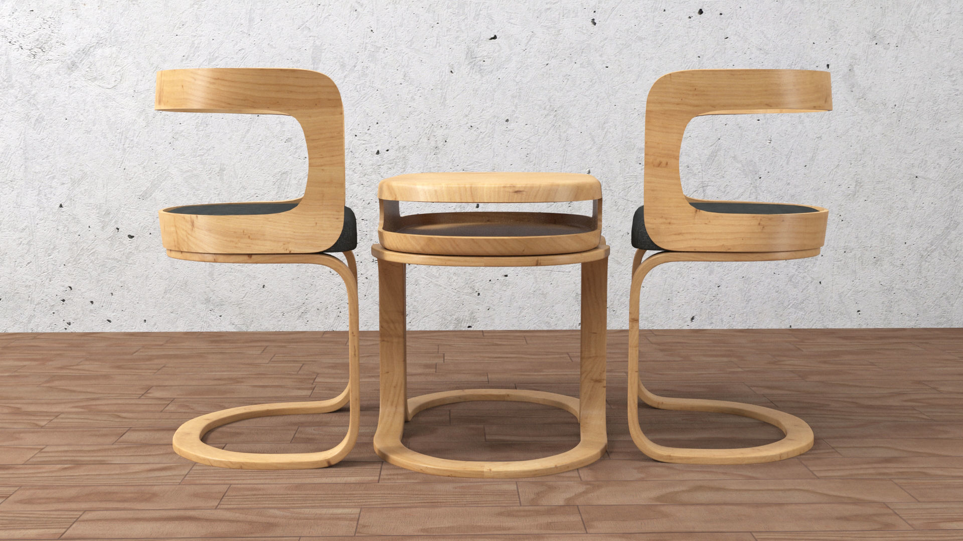 chair and table 3D model_2