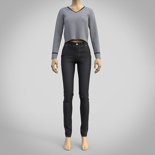 casual outfit - denim pants and sweater 3D model