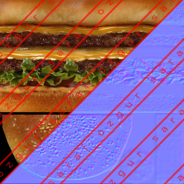 Burger hamburger and fries on plate Low-poly 3D model_3