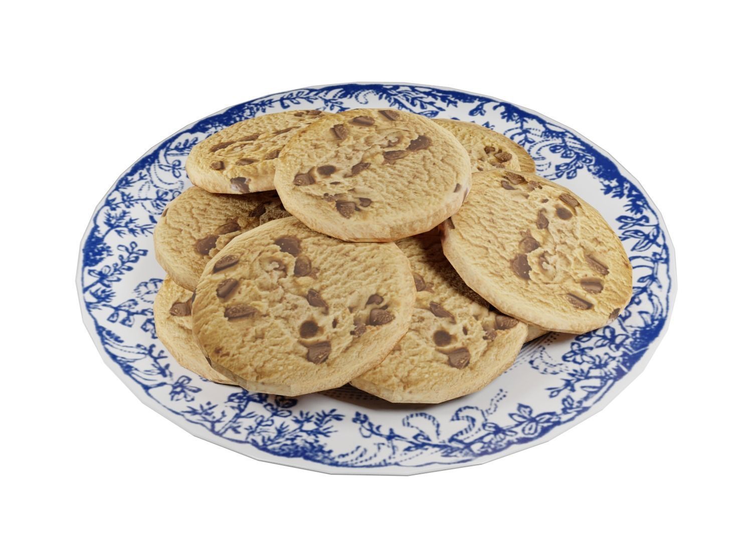 Plate of Chocolate Chip Cookies Low-poly 3D model_3