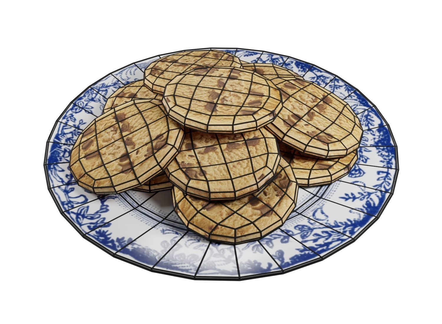 Plate of Chocolate Chip Cookies Low-poly 3D model_6