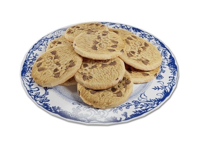 Plate of Chocolate Chip Cookies Low-poly 3D model
