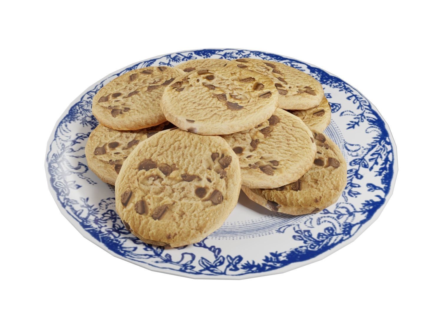 Plate of Chocolate Chip Cookies Low-poly 3D model_1
