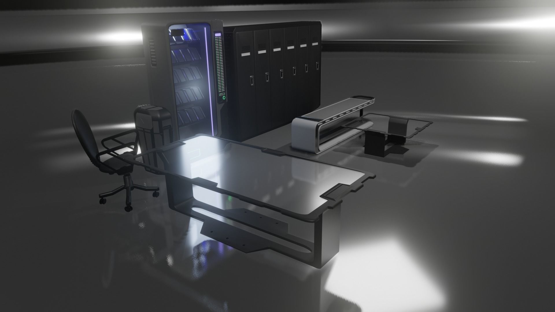 simple sci-fi interior props 3D model