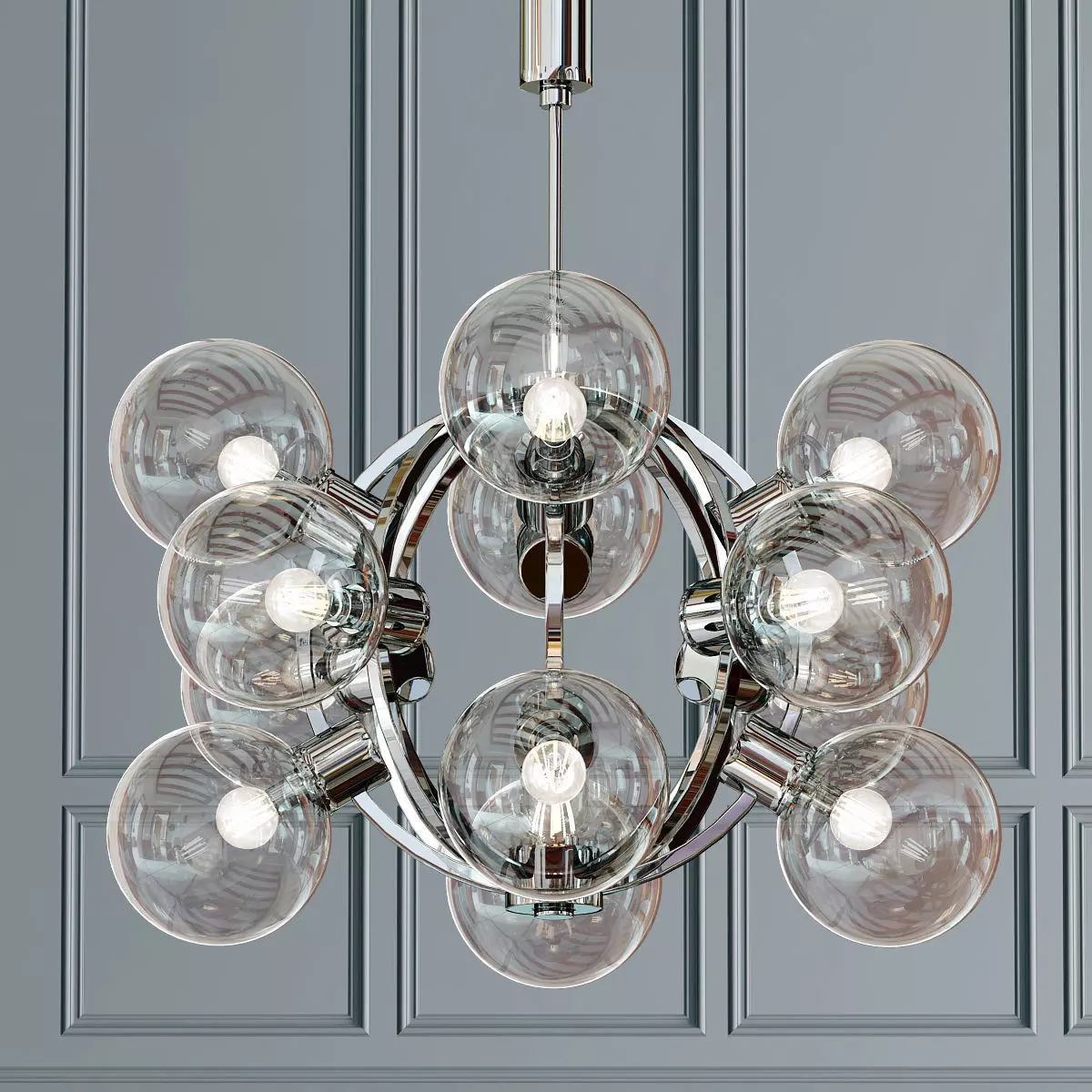 Atomic chrome Glass Sputnik Chandelier 3D model
