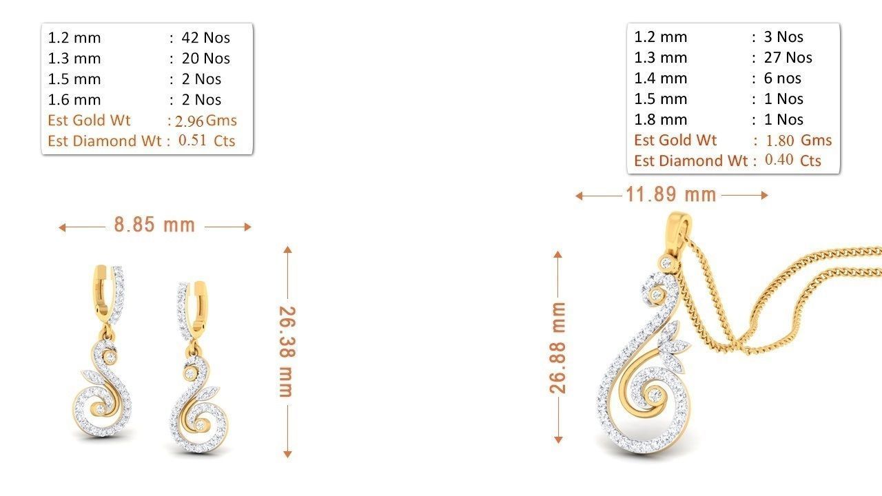 Women pendant-earrings set 3dm mgx render detail 3D print model 3D print model_5