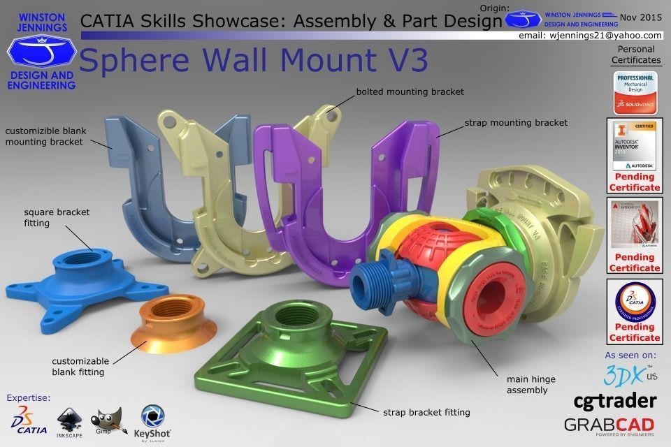 Sphere Wall Mount V3 Free 3D model_0