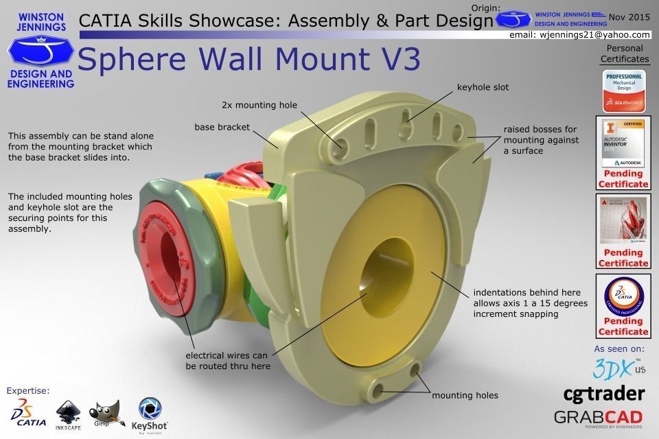 Sphere Wall Mount V3 Free 3D model_4