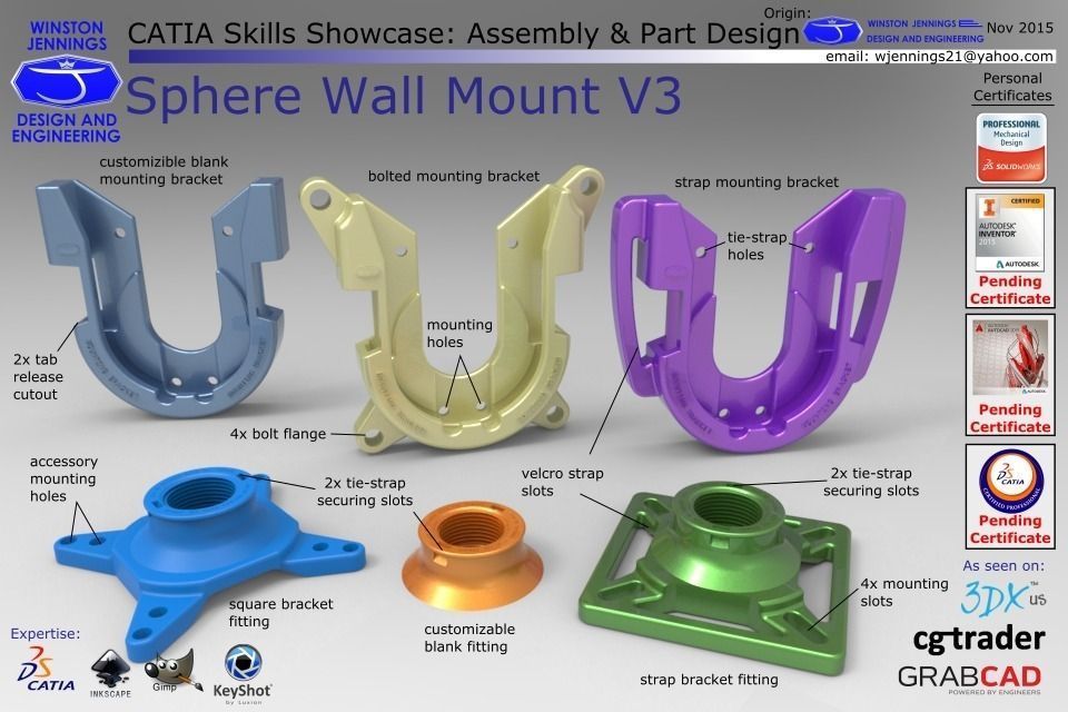 Sphere Wall Mount V3 Free 3D model_1