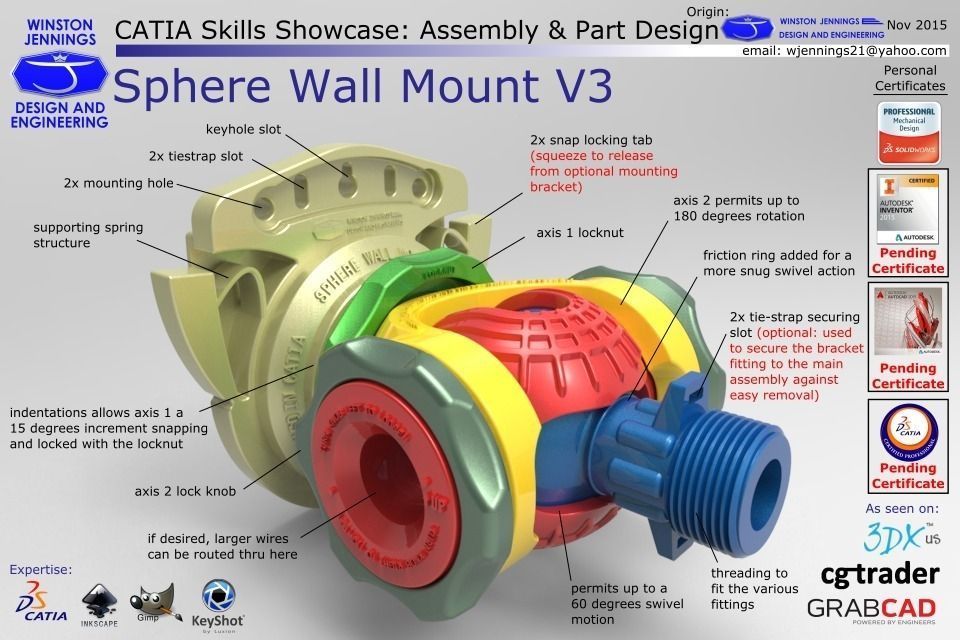 Sphere Wall Mount V3 Free 3D model_5