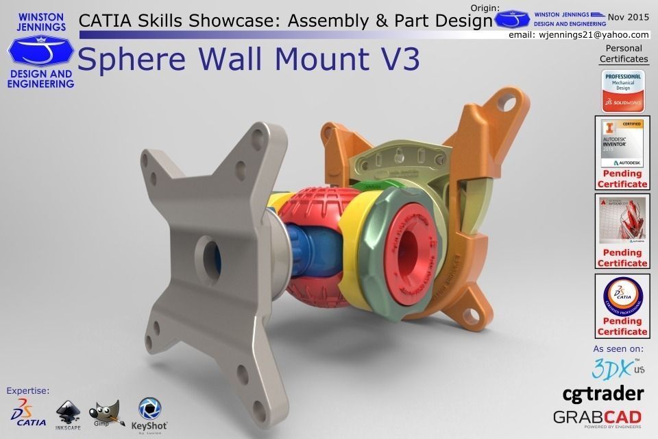 Sphere Wall Mount V3 Free 3D model_3