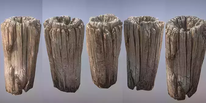 Wooden pole from a seaside Low-poly 3D model