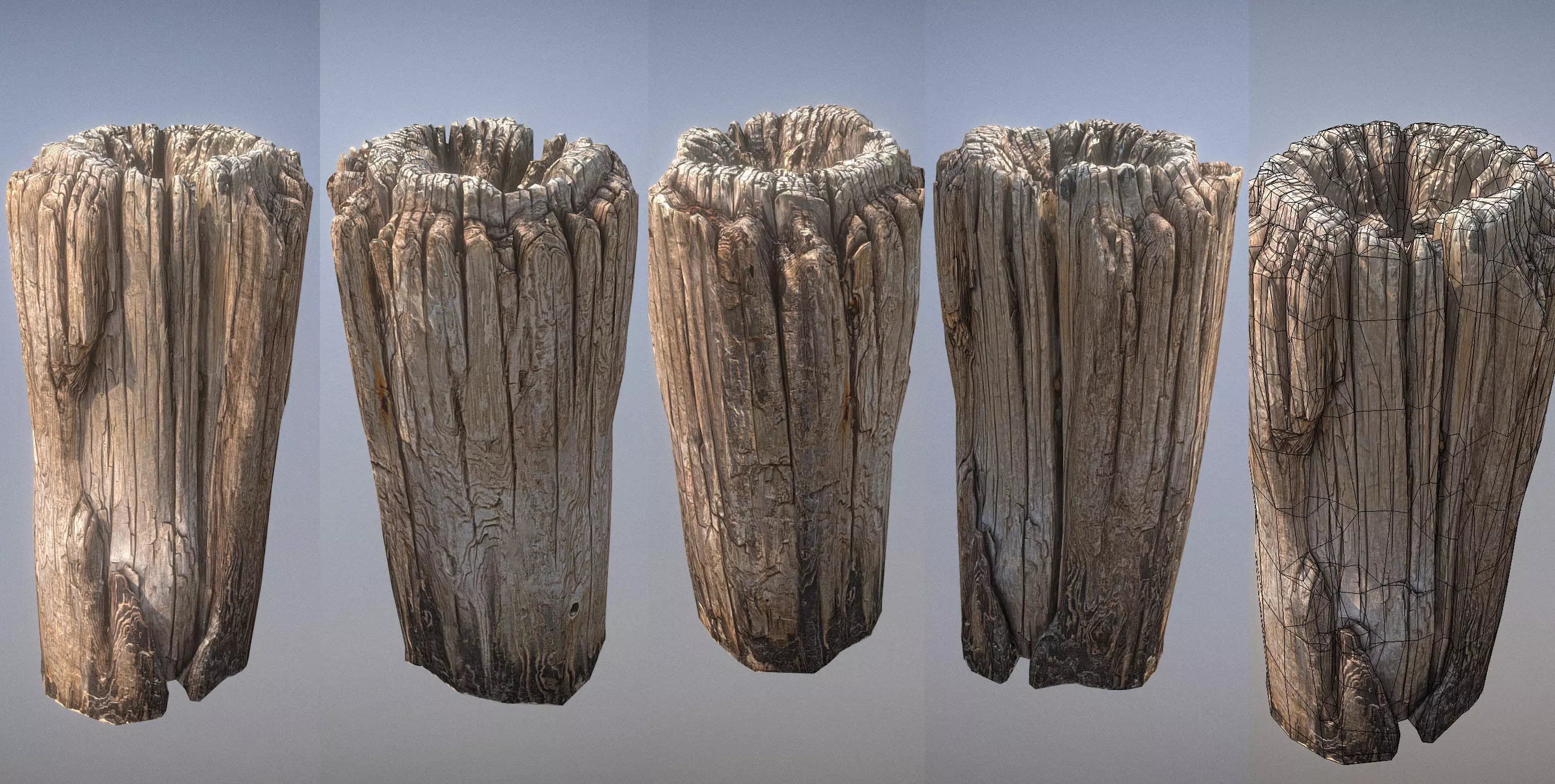 Wooden pole from a seaside Low-poly 3D model_0