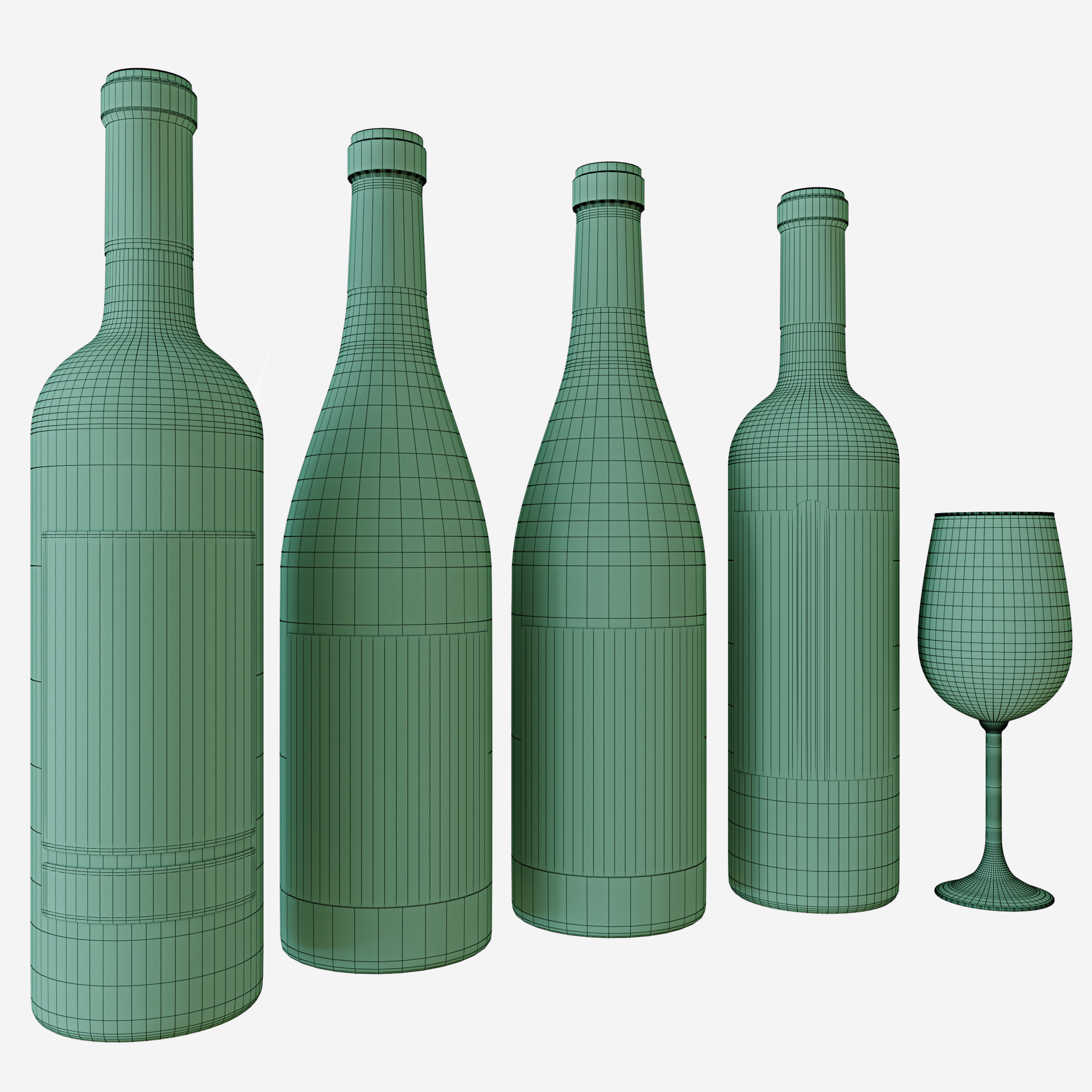 wine bottle set 2 3D model_3