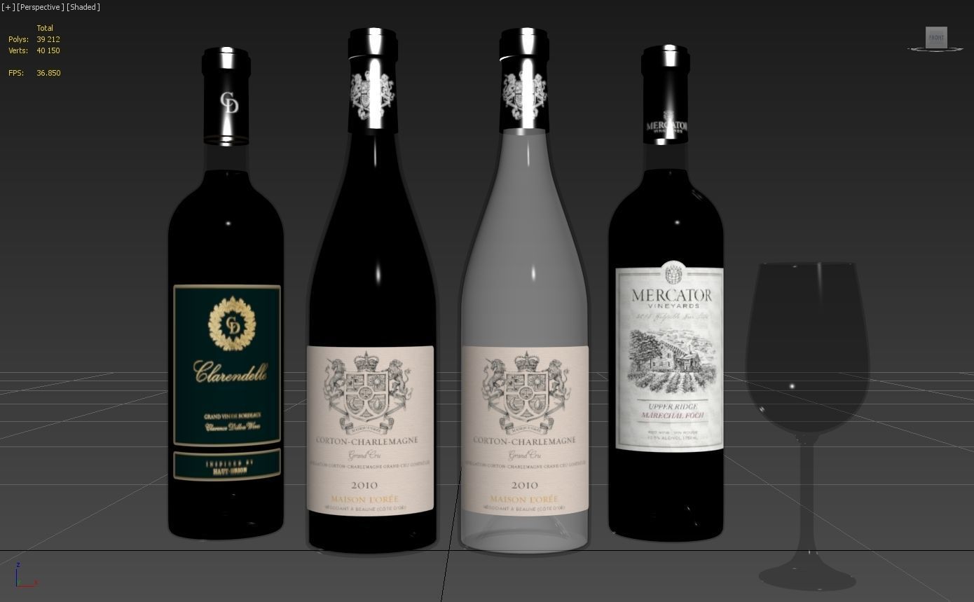 wine bottle set 2 3D model_4