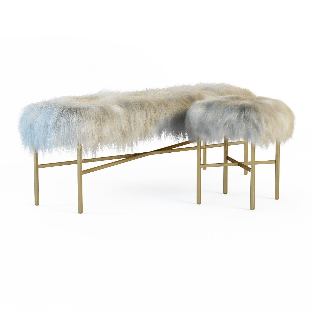Mongolian Lamb chair and bench 3D model_3