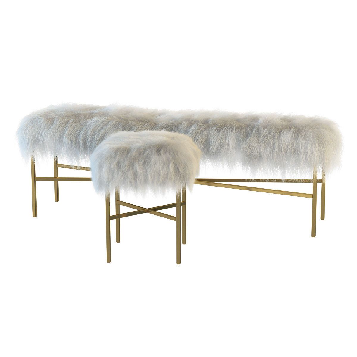 Mongolian Lamb chair and bench 3D model_2