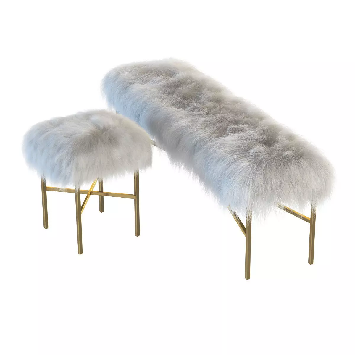 Mongolian Lamb chair and bench 3D model_0