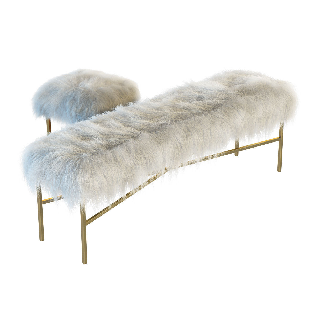 Mongolian Lamb chair and bench 3D model_1