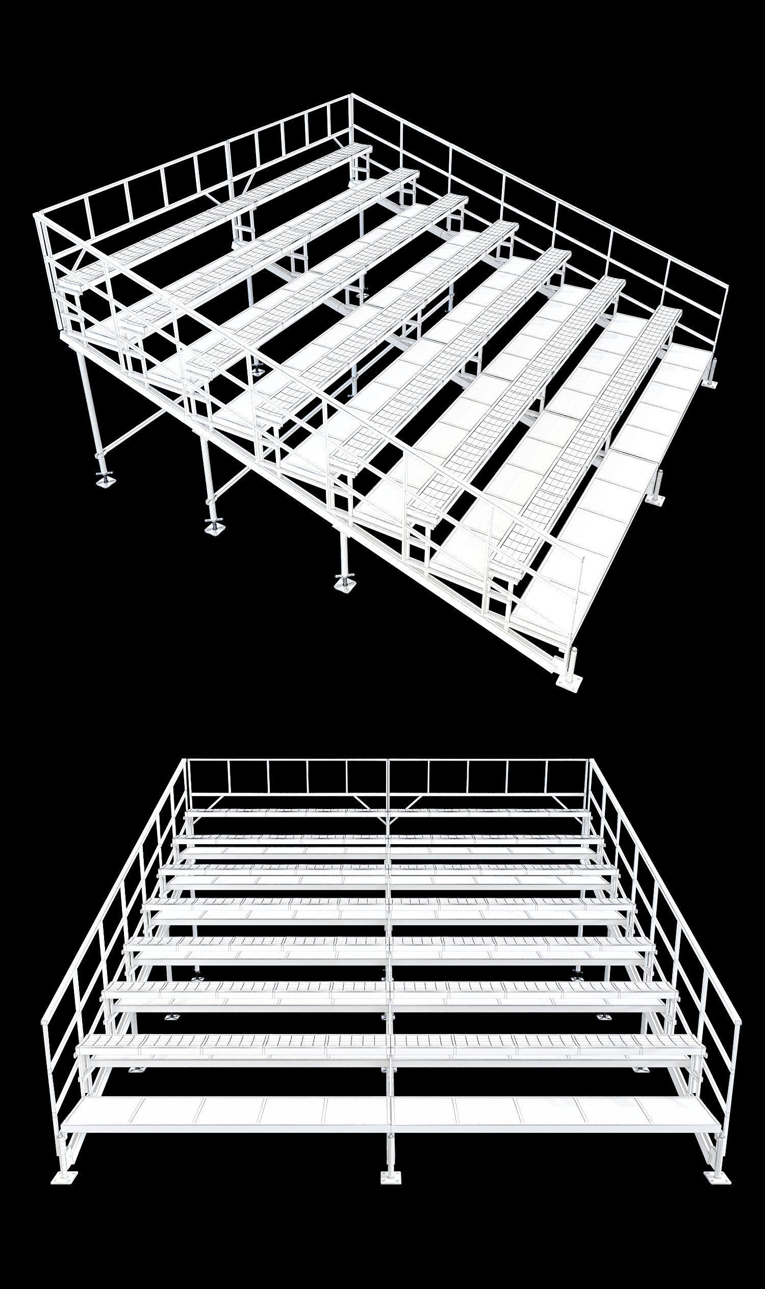 Tribune metal bleacher set 3D model_3