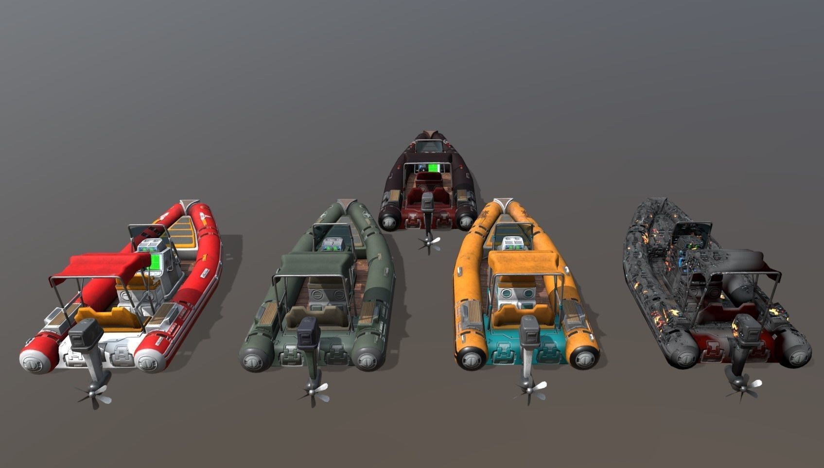 Low poly Zodiac boat set Low-poly 3D model_2