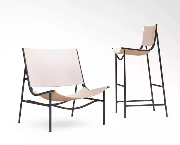 Lounge Chair GH  and Bar Stool in Blackened Laser-Cut