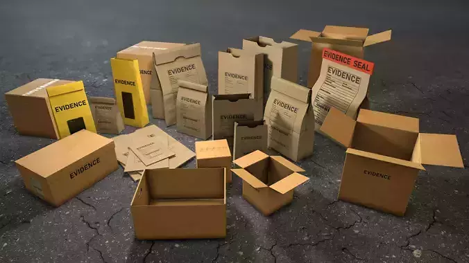 Crime Scenes - Evidence Packages and Boxes Low-poly 3D model