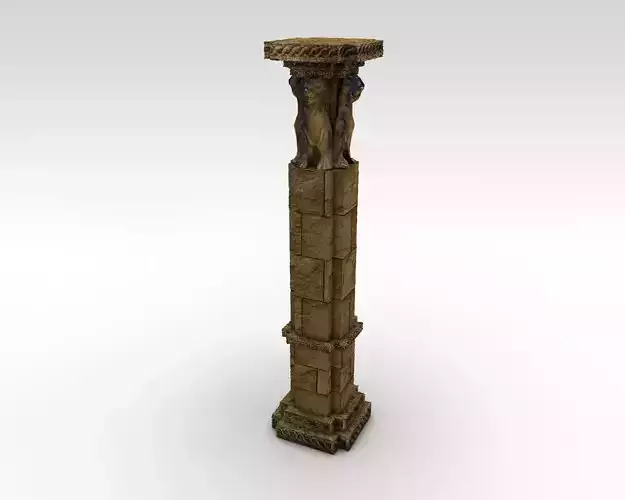 Low poly stone column pillar with lions
