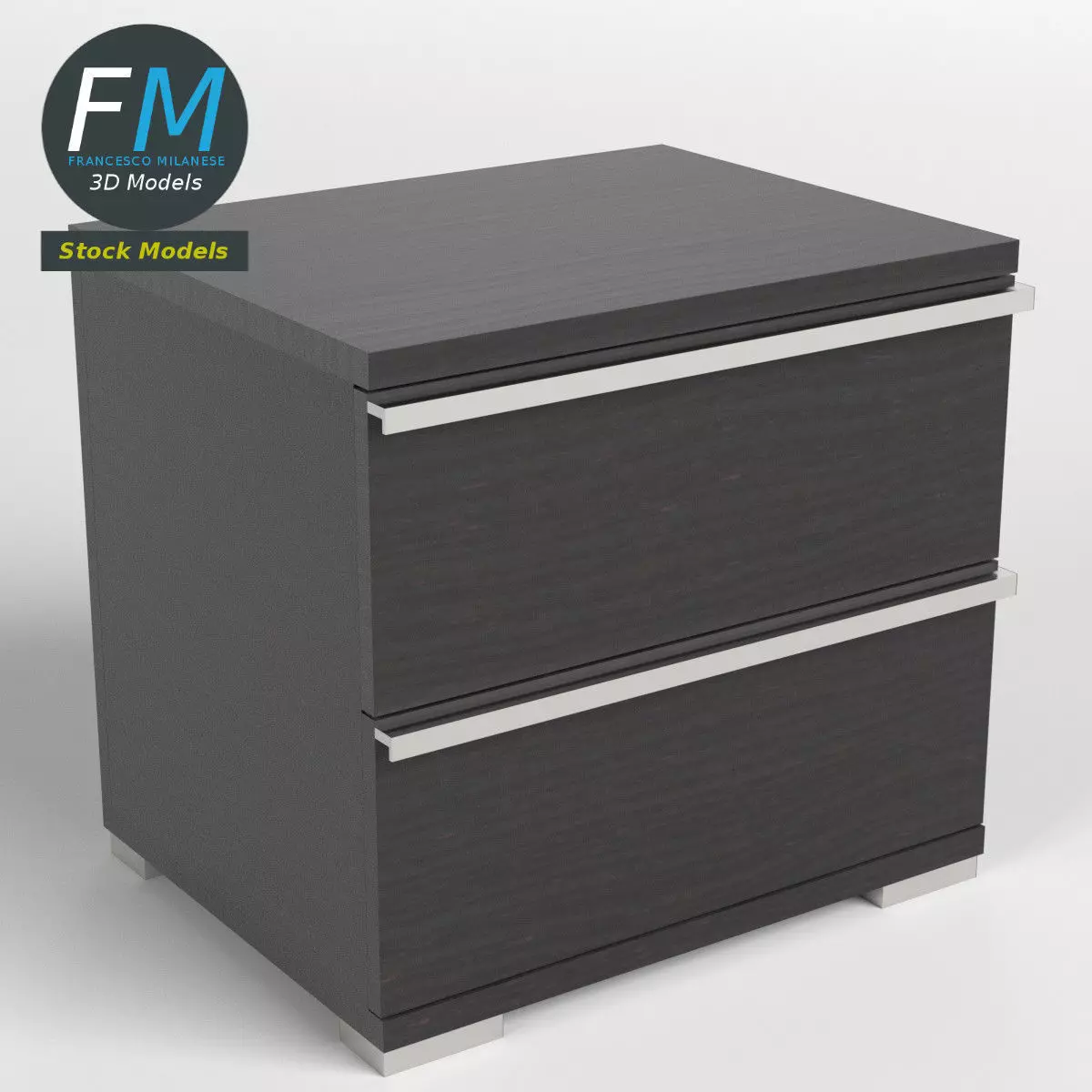 Two drawers bedside table 3D model_0